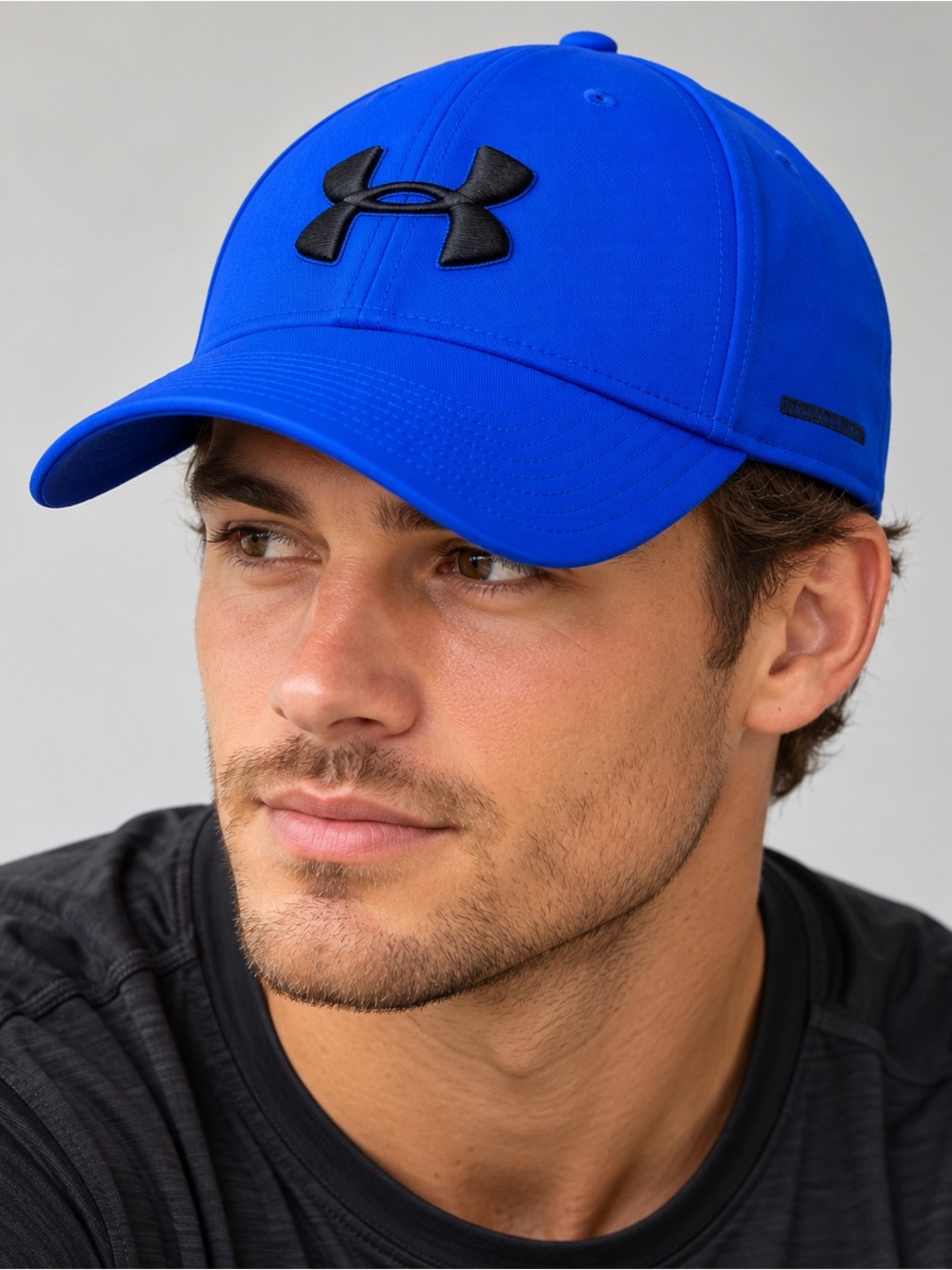 Under Armour Hat Blue Embroidered Fitted Black Logo Pro Fit Cap - Men M/L